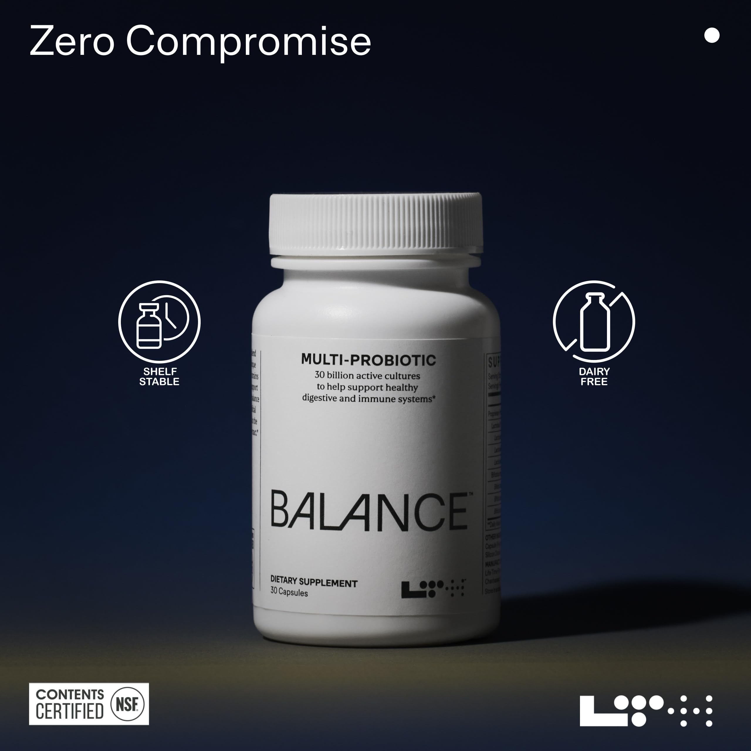 LTH Balance Multi Pro 30B dairy-free icon signals clean ingredient profile.