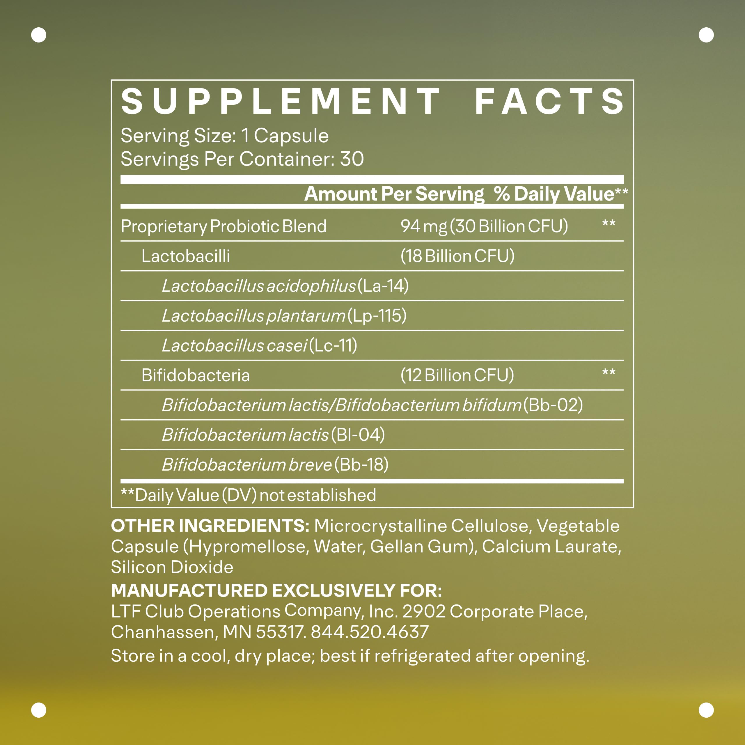 LTH Balance Multi Pro 30B capsules closeup shows 30B CFUs per serving.