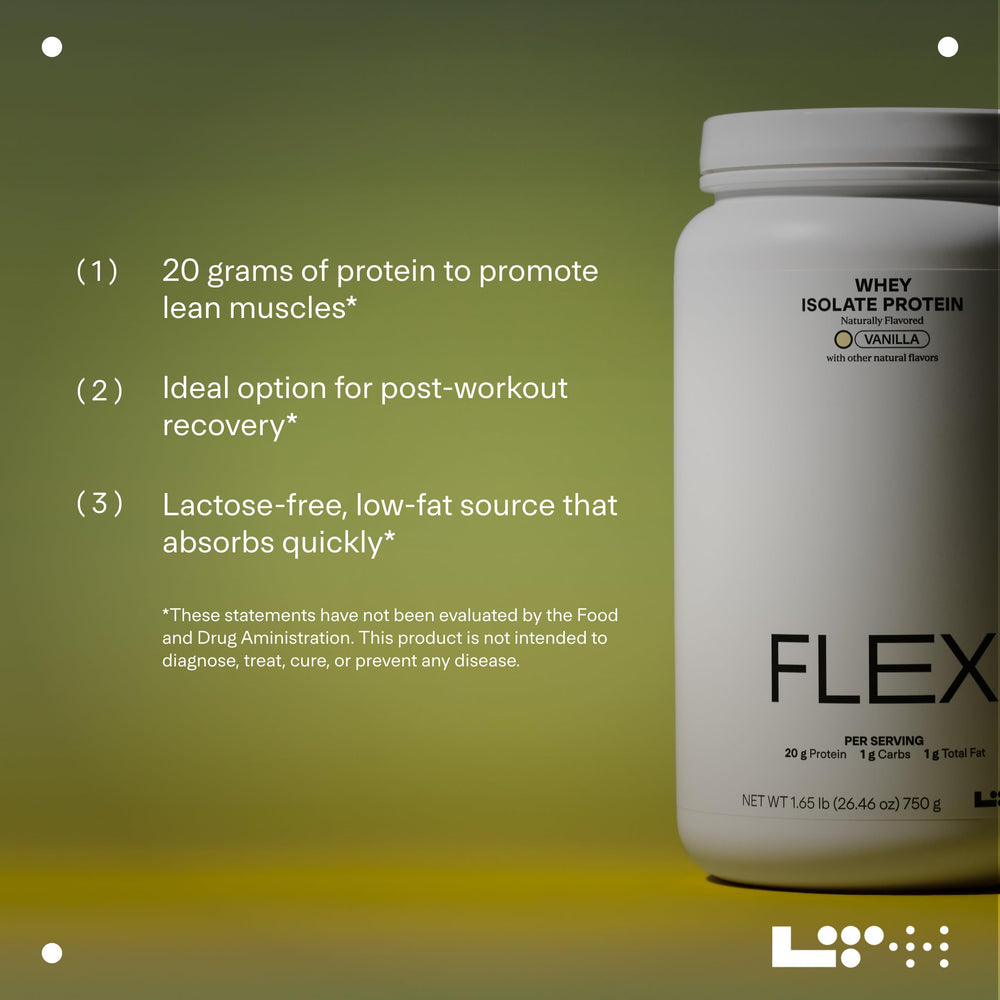 LTH Flex Whey Isolate vanilla container signals packaging trusted by Life Time members