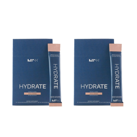 LTH Hydrate peach mango packets for quick on-the-go hydration.
