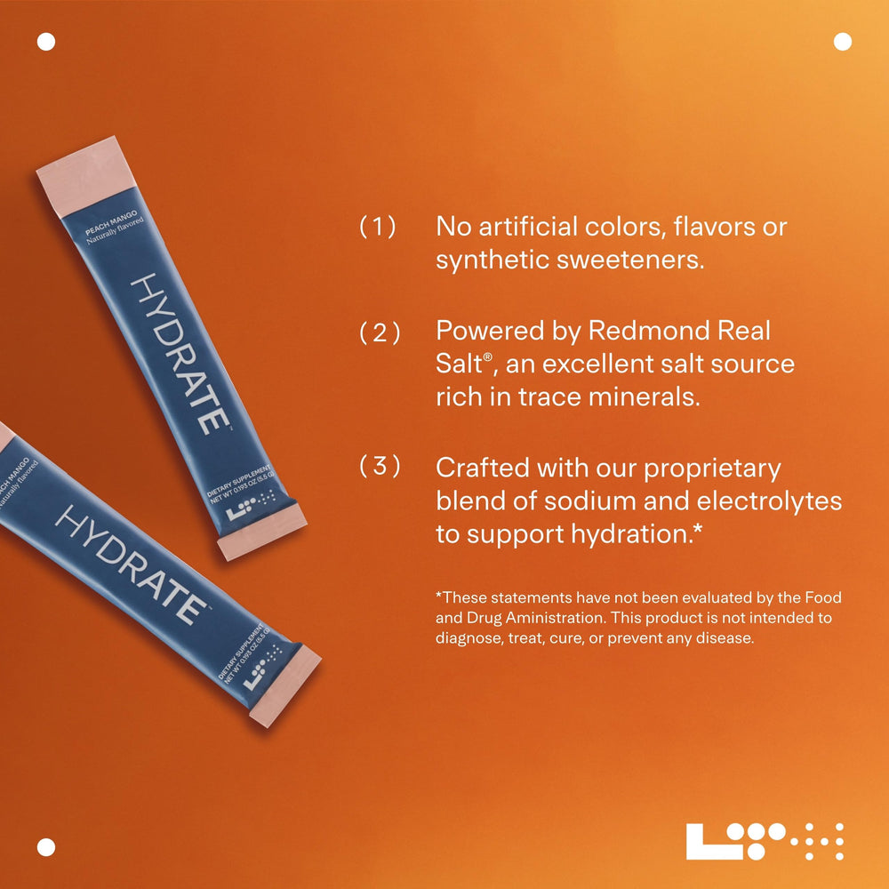 LTH Hydrate on-the-go pack emphasizes portable hydration solution.