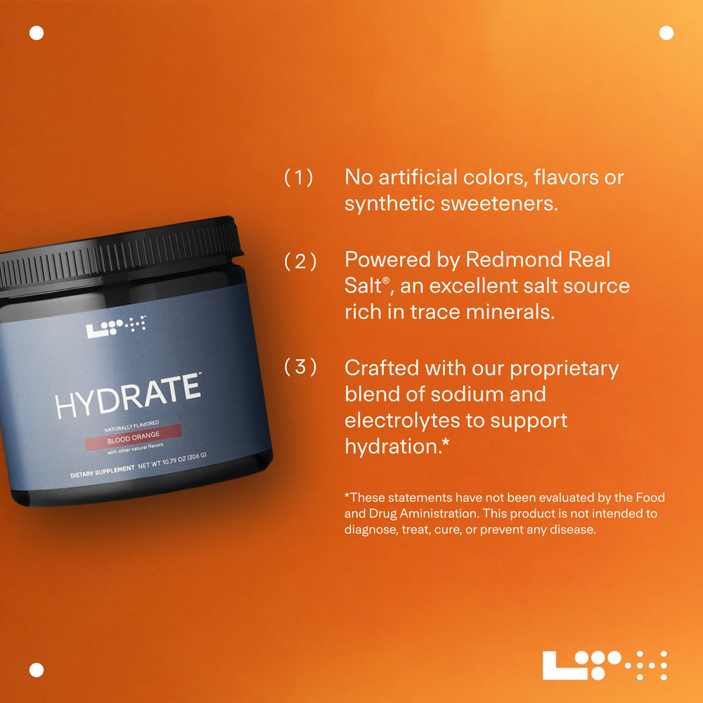 LTH Hydrate label features plant-based, dairy-free, non-GMO attributes.