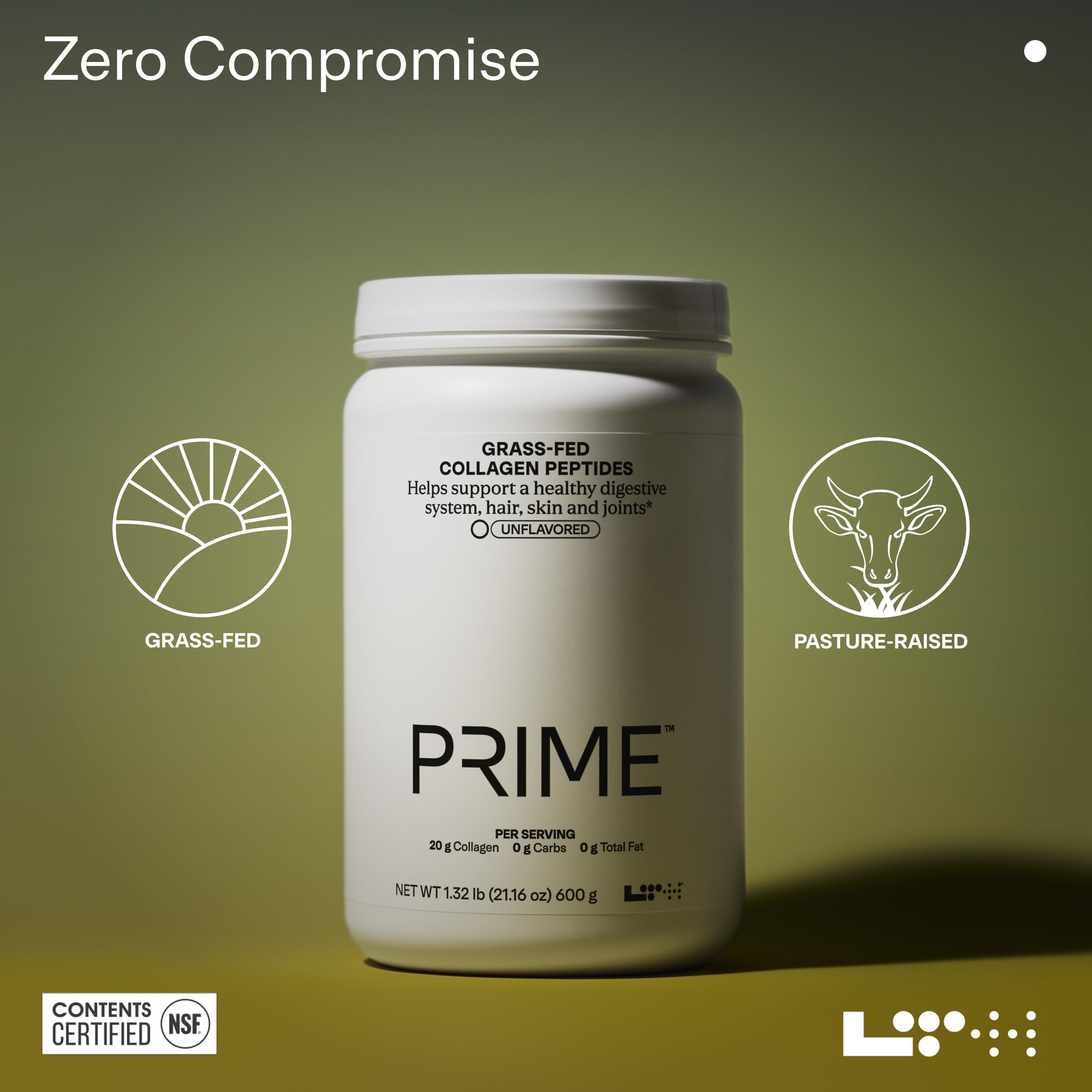 LTH Prime collagen peptides grass-fed sourcing illustration emphasizes quality.