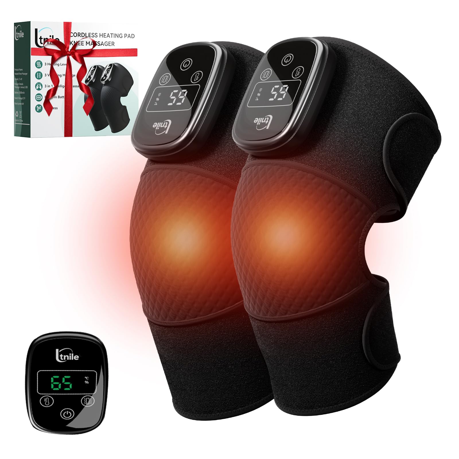 Ltnile Knee Massager with heat and vibration controls for personalized relief