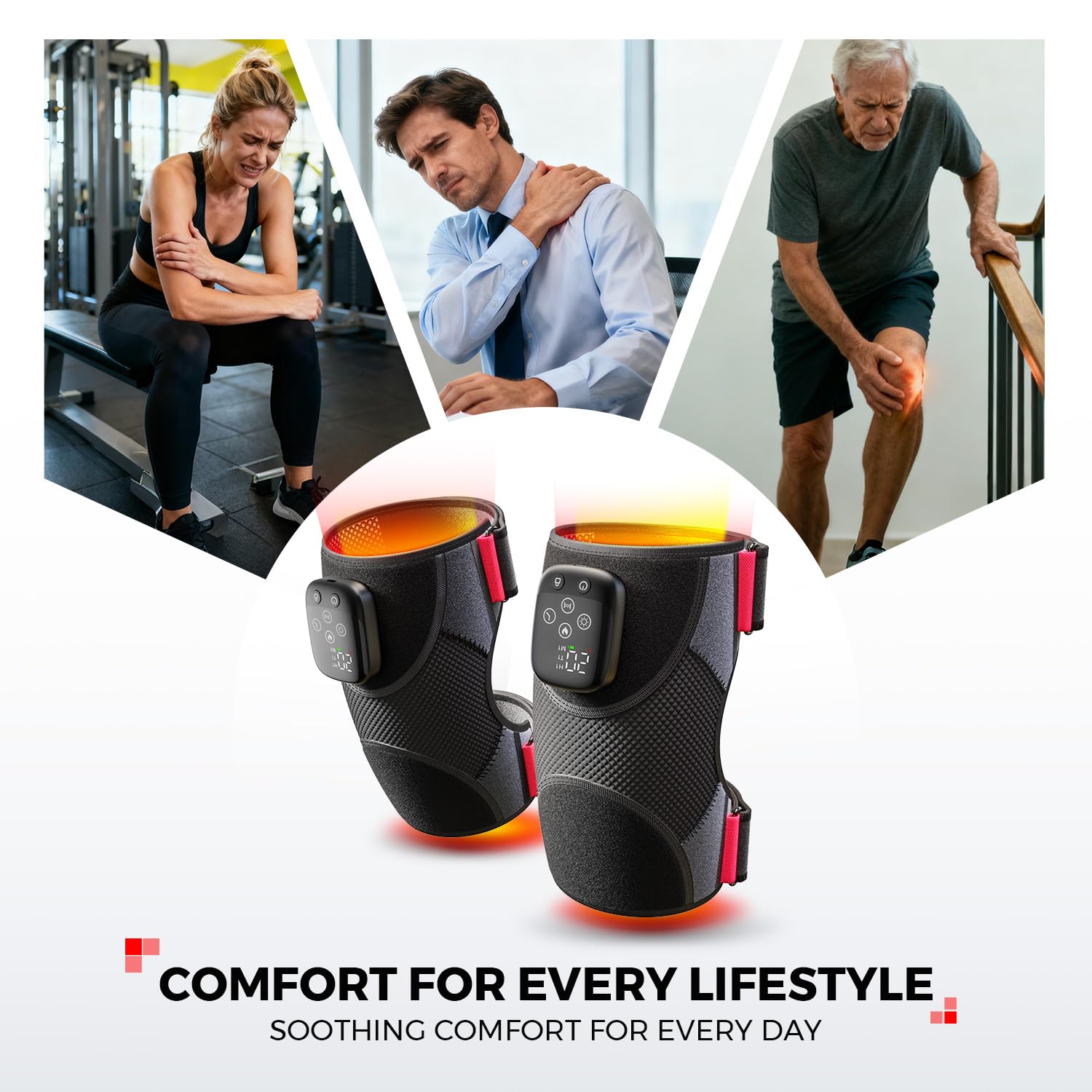 LTW knee massager control panel with three warmth settings