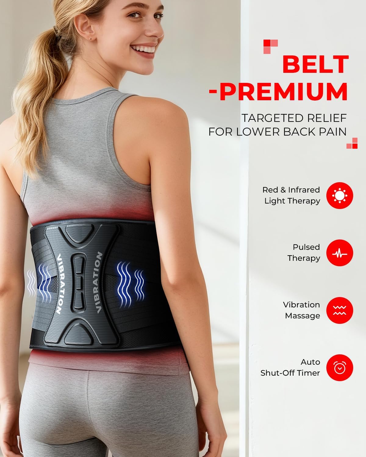 LTW red light therapy belt back panel concentrates heat to support comfort along the spine