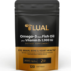 LUAL Omega-3 bottle with softgels for daily wellness