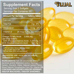 Close-up of LUAL Omega-3 softgels for easy swallowing