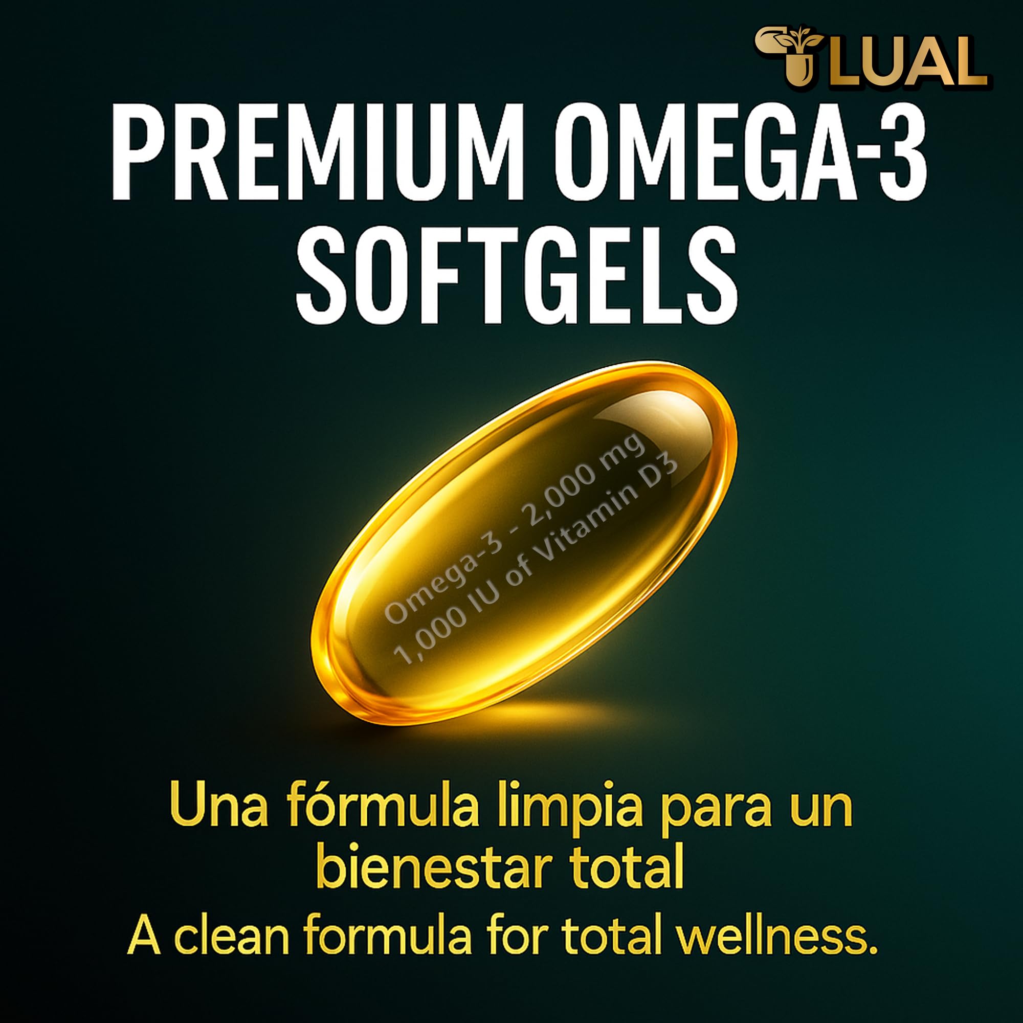 Nutrition label highlights vitamin D3 on LUAL Omega-3 bottle