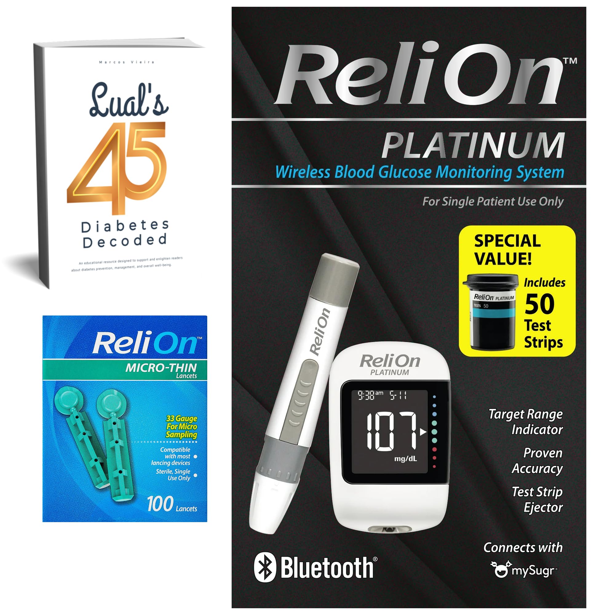 LUAL platinum glucose monitor with Bluetooth for easy result syncing.