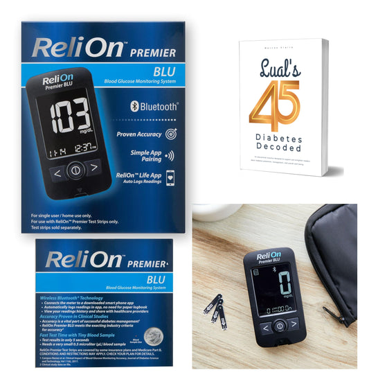 LUAL Premier Blu glucose monitor Bluetooth icon showing wireless connectivity