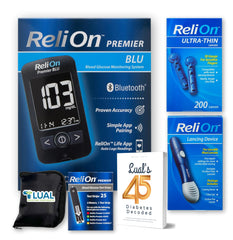LUAL Premier Blu glucose monitor front view with clear display for easy readings