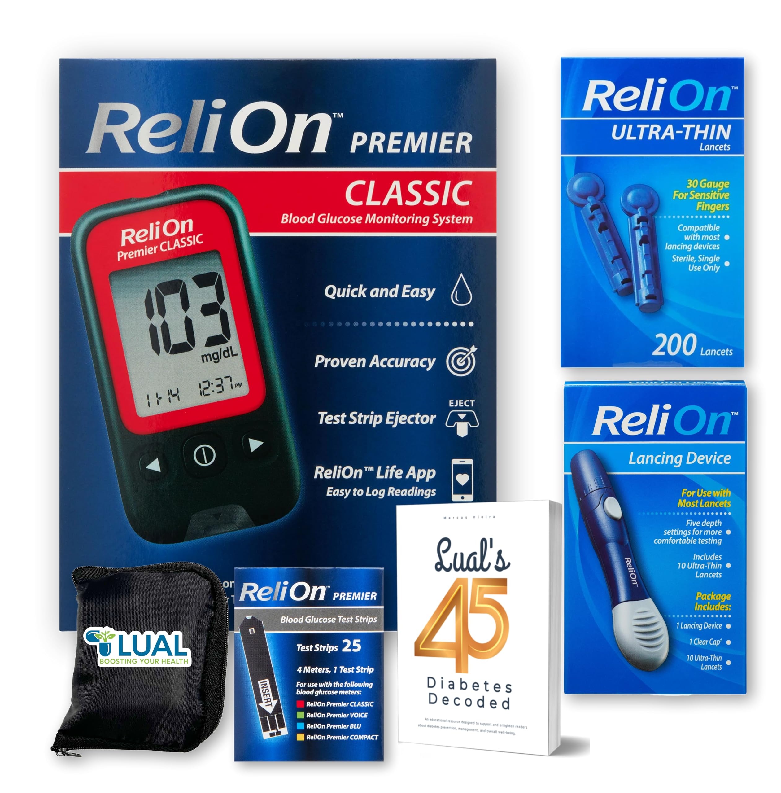 LUAL Premier glucose monitor for fast, clear results on the go.