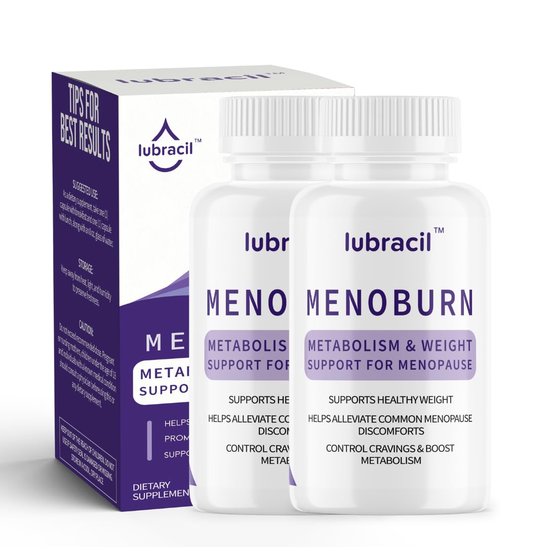 Lubracil Menoburn bottle front for menopause support and ease of use.