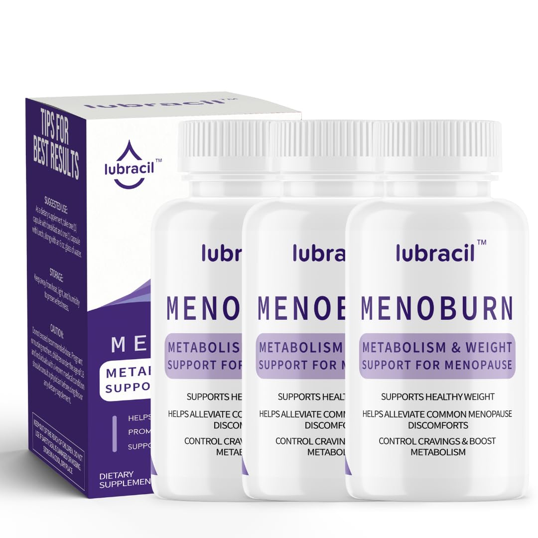 Lubracil Menoburn bottle-front view with 60 capsules for menopause support