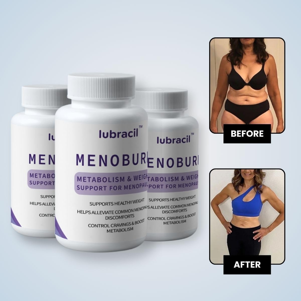Lubracil Menoburn capsules close-up for daily energy and metabolism during menopause