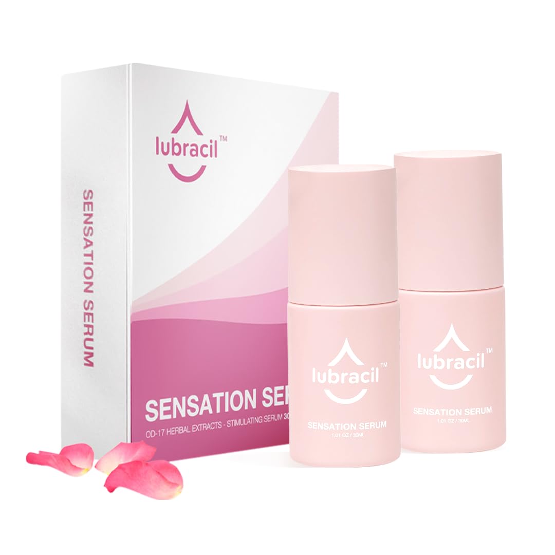 Lubracil Sensation Serum bottle closeup highlighting natural formula for intimate care