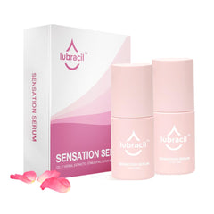 Lubracil Sensation Serum bottle closeup highlighting natural formula for intimate care