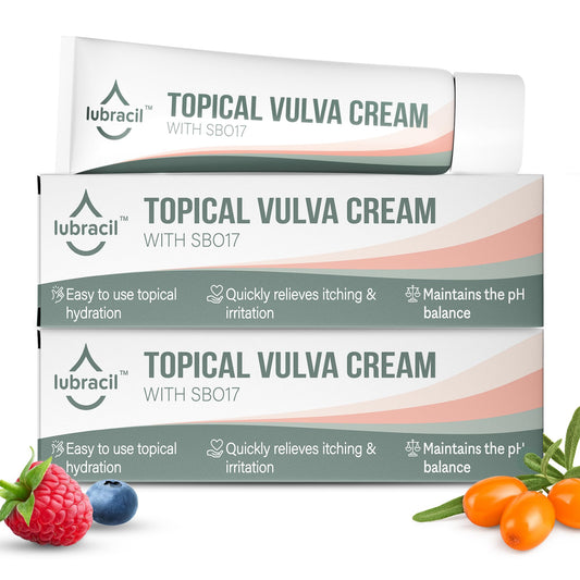 Lubracil topical vulva cream bottle offers quick, gentle daily relief for intimate comfort