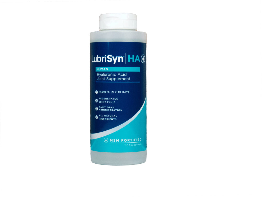Lubrisyn HA with MSM liquid bottle for vegan joint support.
