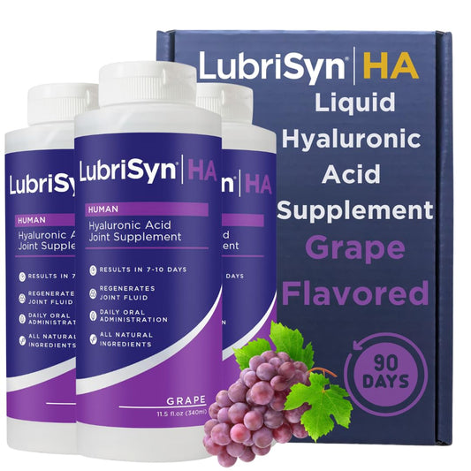 LubriSynHA bottle grape front view for daily joint support.