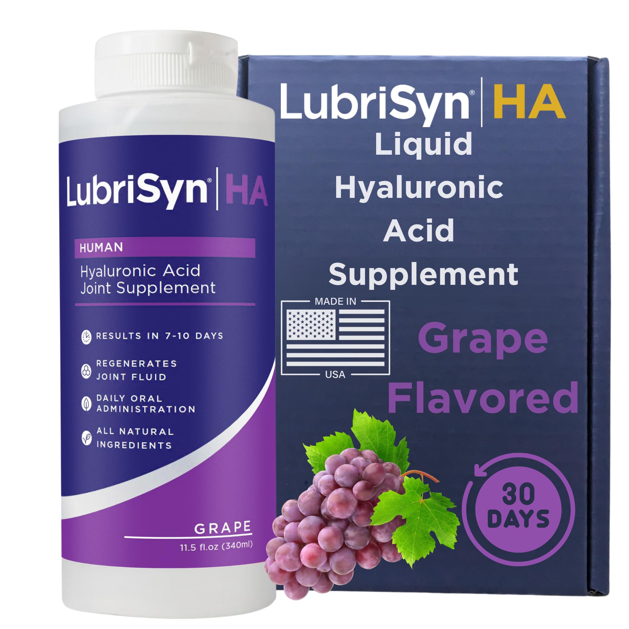 LubriSynHA grape flavor bottle supports daily joint support and hydration.