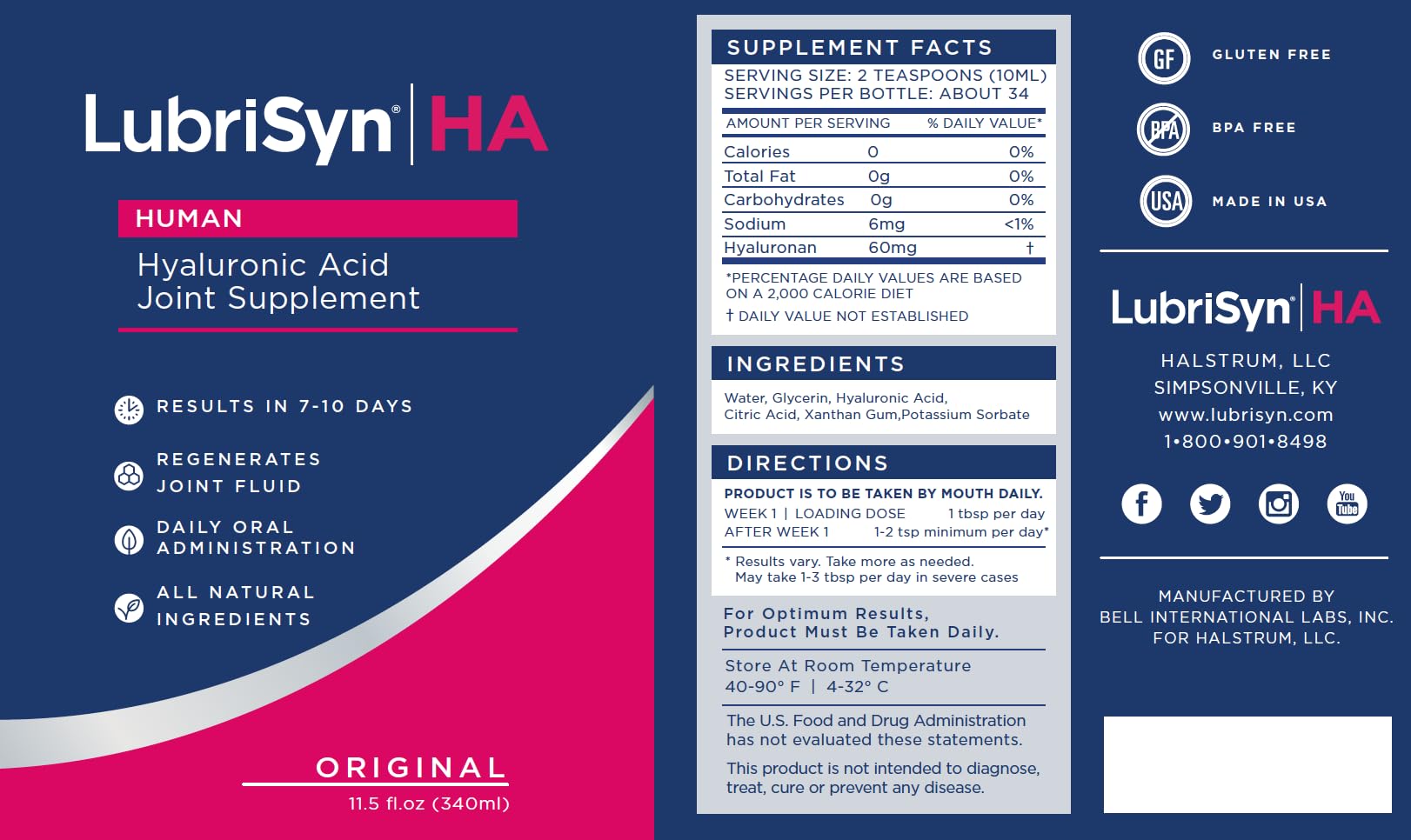 Close-up pour of LubrisynHA liquid for convenient daily joint support.