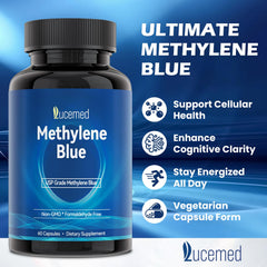 Lucemed Methylene Blue bottle packaging showing UV-protective packaging