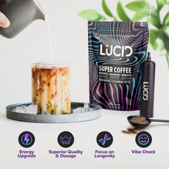 Lucid mushroom coffee Ginkgo Biloba bottle emphasizes herbal benefits