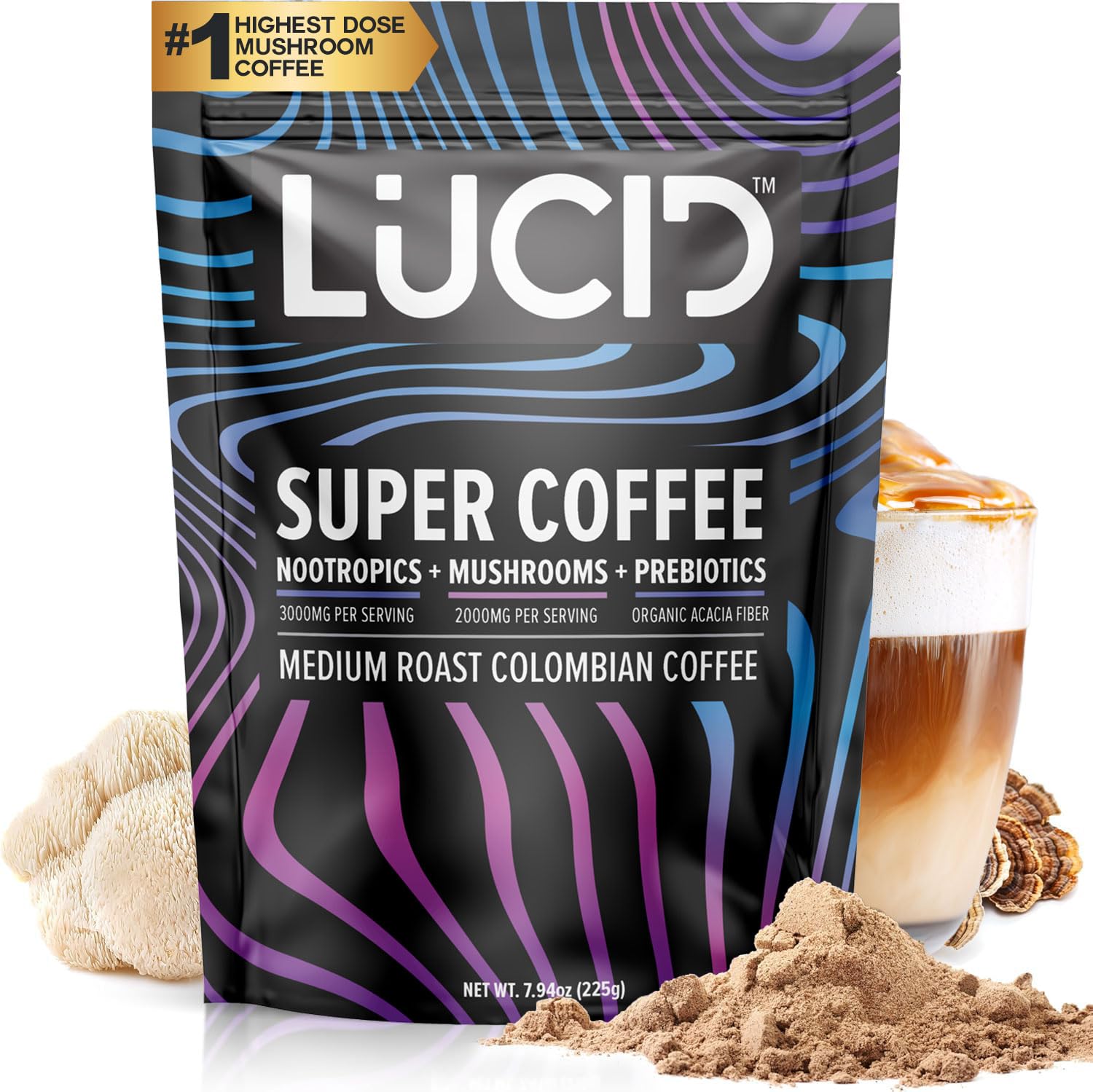 Lucid mushroom coffee with Lions Mane pour boosts focus and morning clarity