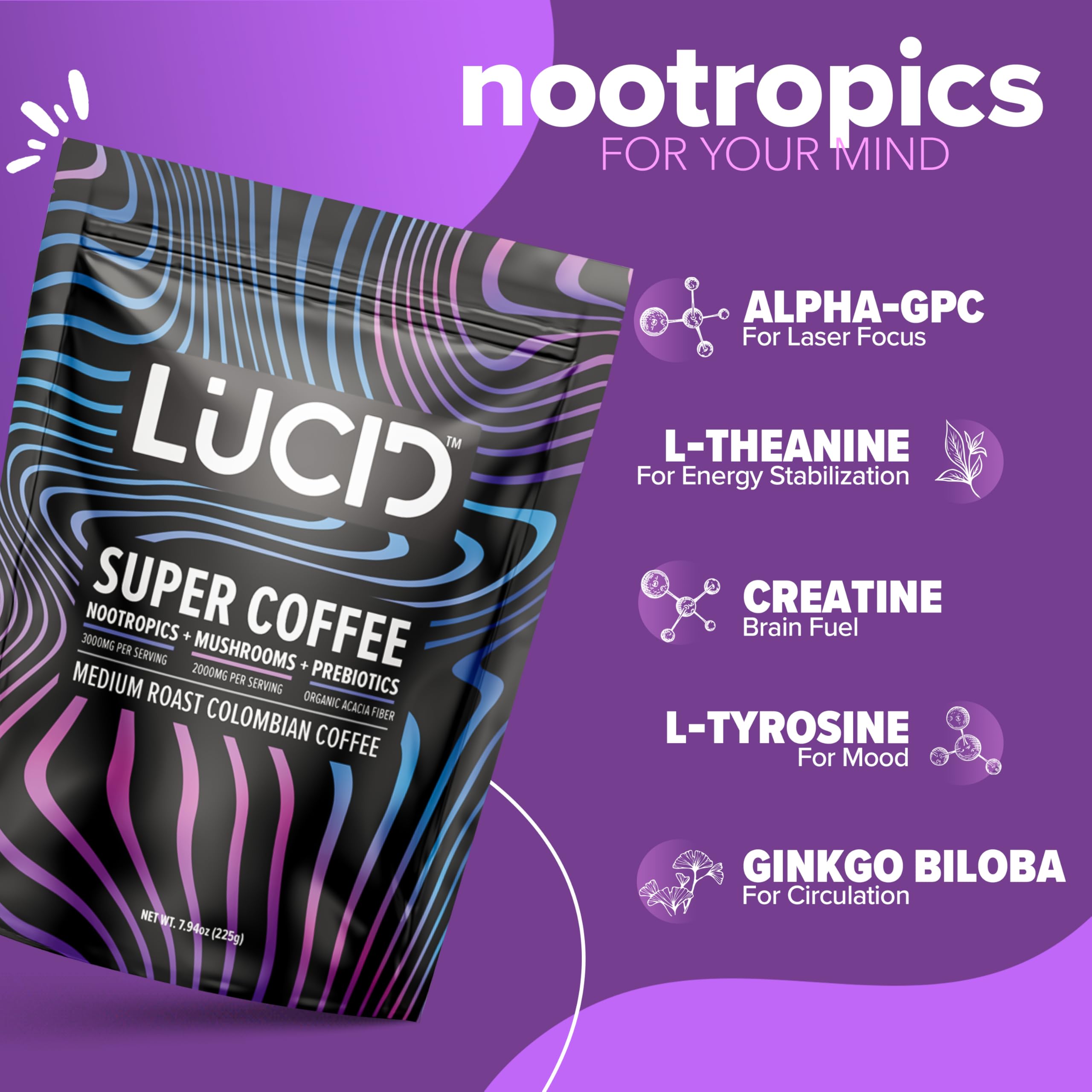 Lucid mushroom coffee Tremella glass of coffee reveals smooth texture