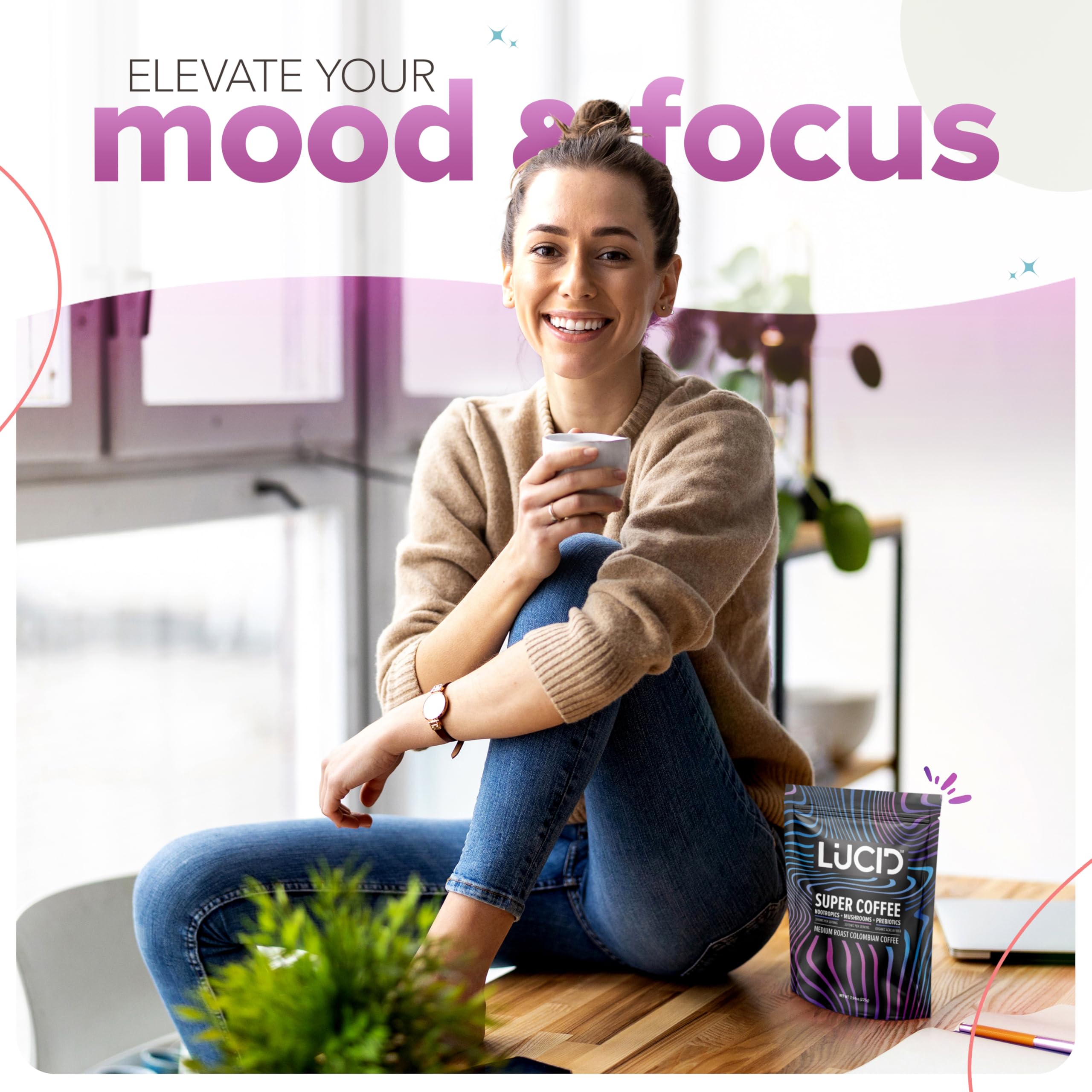 Lucid mushroom coffee USA Made seal communicates quality and safety