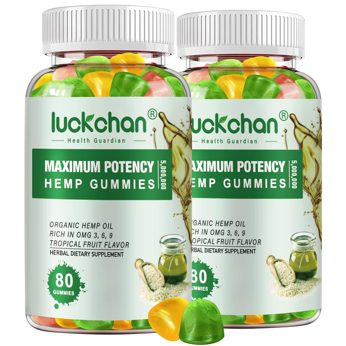 LUCKCHAN hemp gummies bottle pour shows easy bedtime dosing for nightly routines