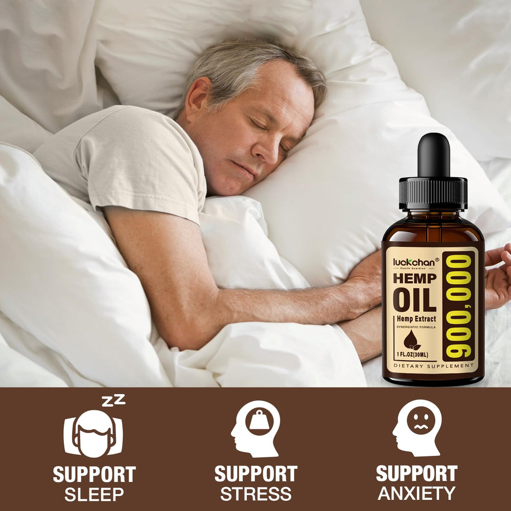 LUCKCHAN hemp oil 4-pack on a bedside table for evening routine.