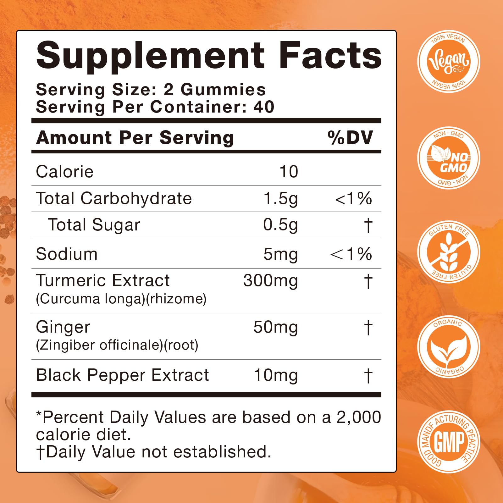 LUCKCHAN Turmeric Curcumin Gummies orange flavor closeup emphasizes tasty, low-sugar option.