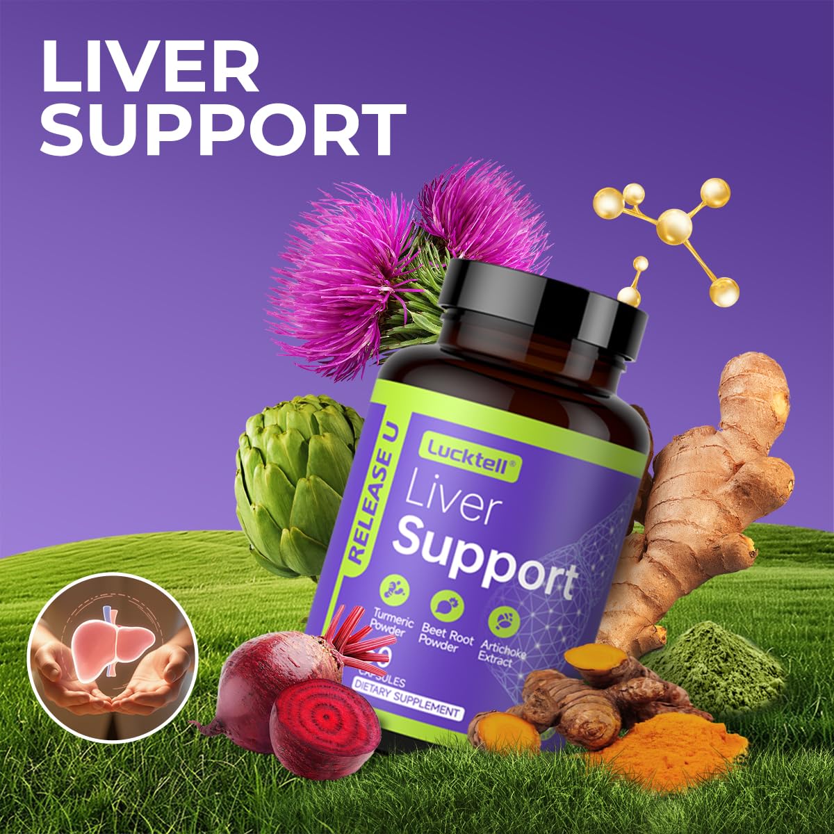 LuckTell liver supplement capsules displayed for easy daily use