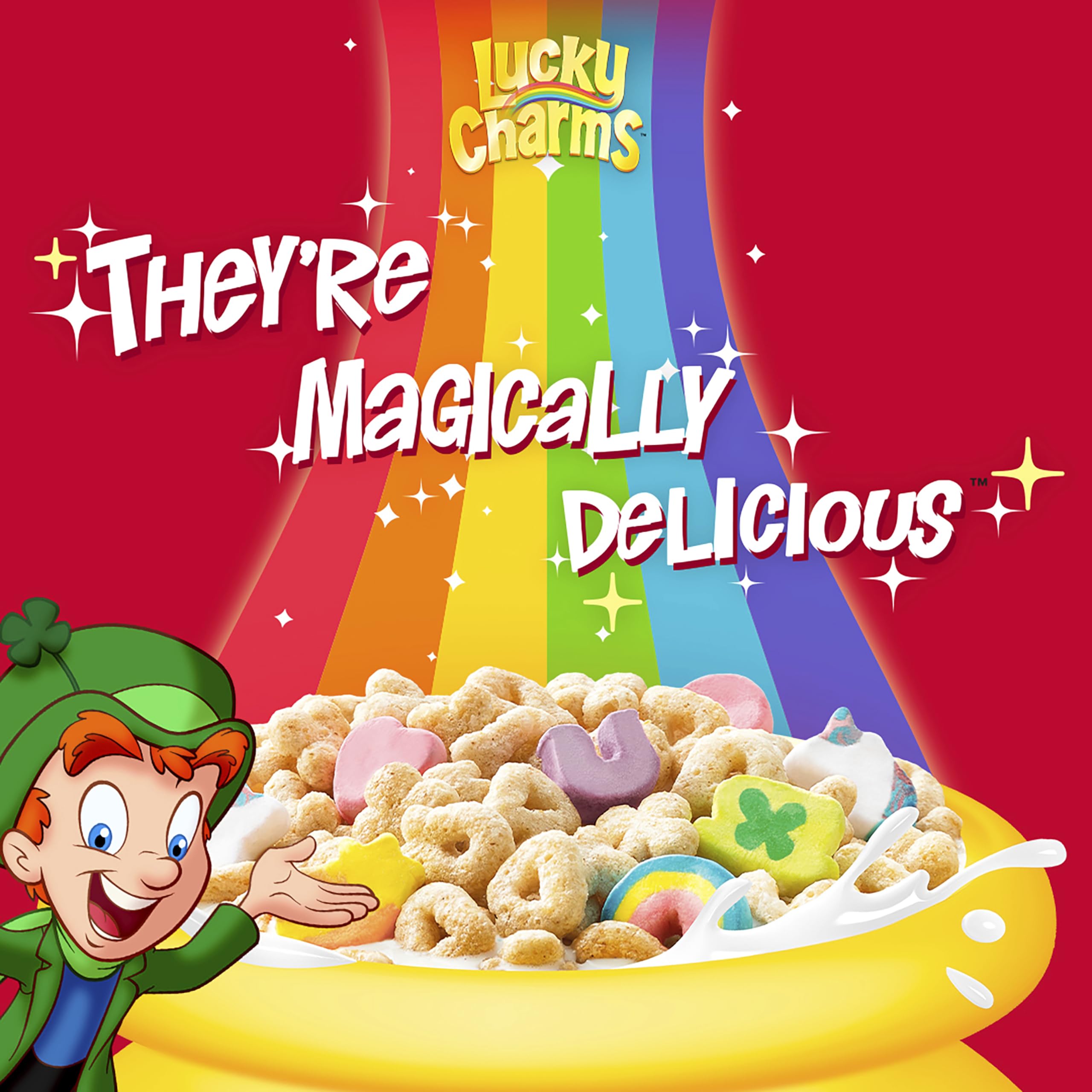 Lucky Charms Treat Bars display clovers, a lucky option for school lunches.