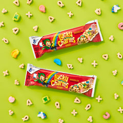 Lucky Charms Treat Bars depicting horseshoes offer a crunchy, satisfying energy boost.