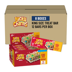 Lucky Charms Treat Bars with rainbows provide a fast, colorful snack on the go.