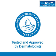 Lucky Super Soft label highlighting unscented formula for sensitive skin.