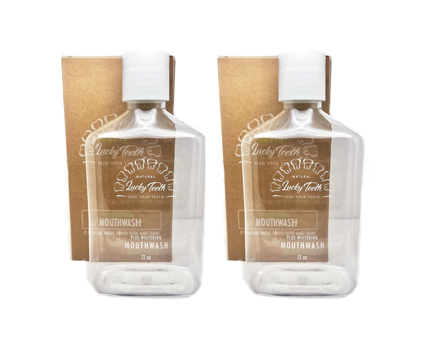 Lucky Teeth organic mouthwash bottle pour showcases a refreshing minty flavor for daily use.
