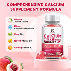 LUCNVEM calcium citrate bottle back shows nutrition panel and D3, K2 benefits
