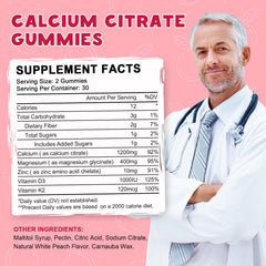 LUCNVEM peach-flavored gummies provide convenient calcium with D3 and K2
