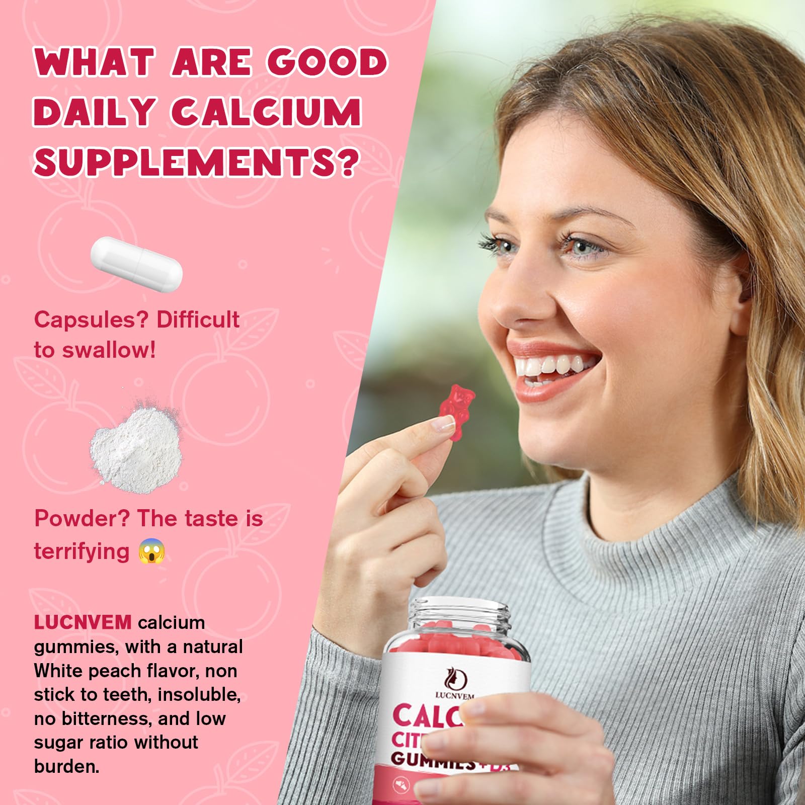 LUCNVEM supplement facts label highlights 1200 mg calcium citrate per serving