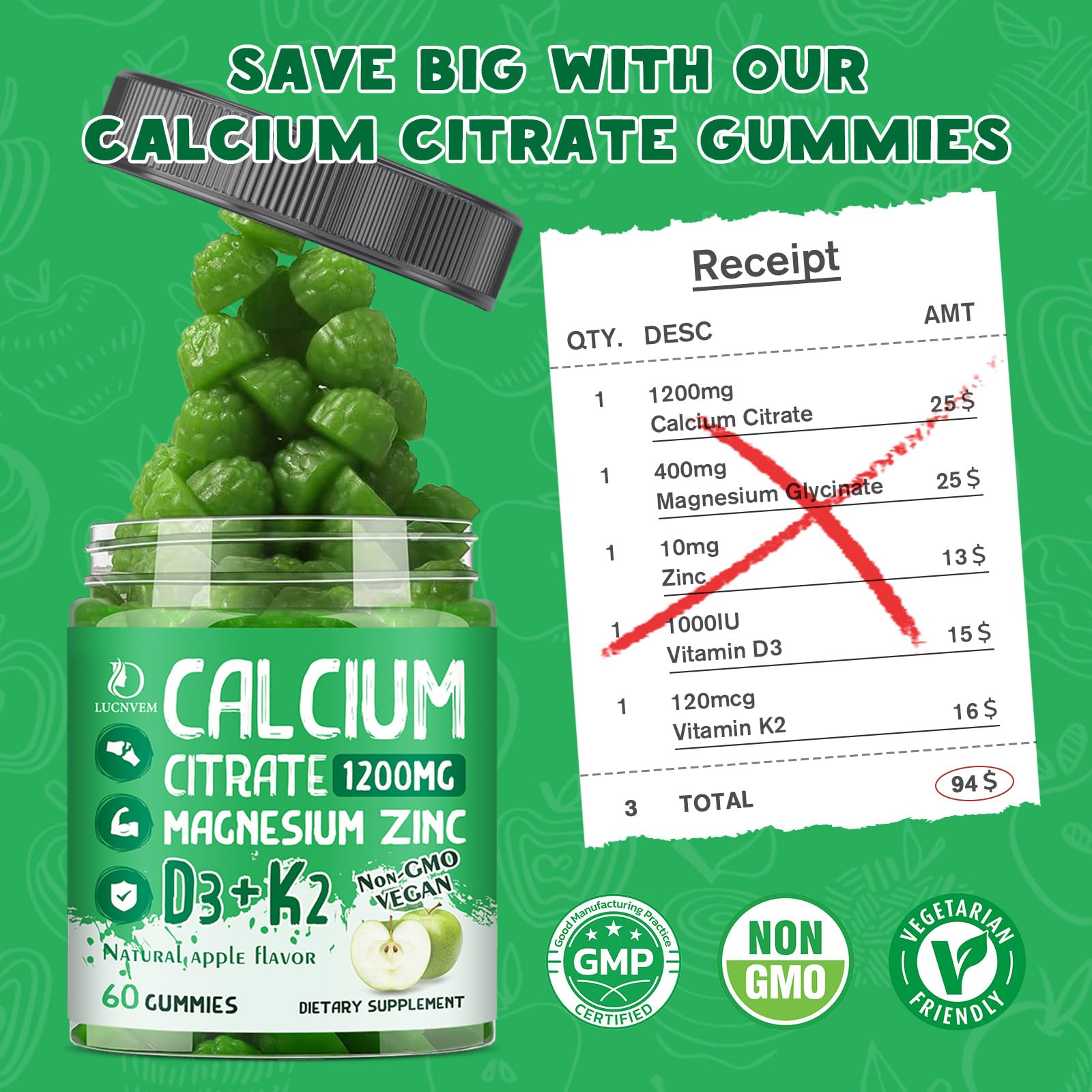 LUCNVEM apple-snack shot emphasizes enjoyable daily supplement flavor.