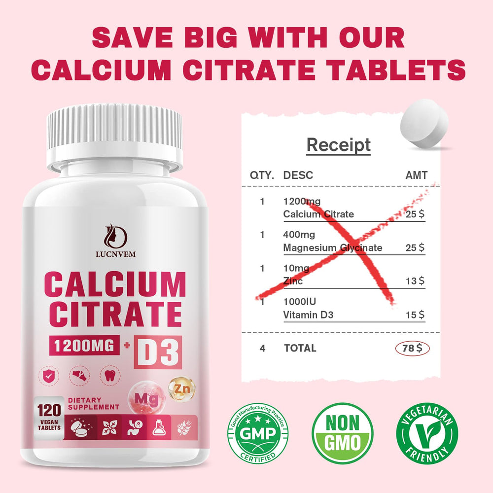 Ingredients label for LUCNVEM calcium citrate with D3, magnesium, and zinc.