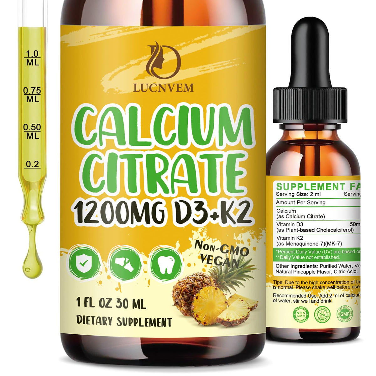 LUCNVEM Calcium Citrate Liquid Drops bottle pour for easy daily calcium intake