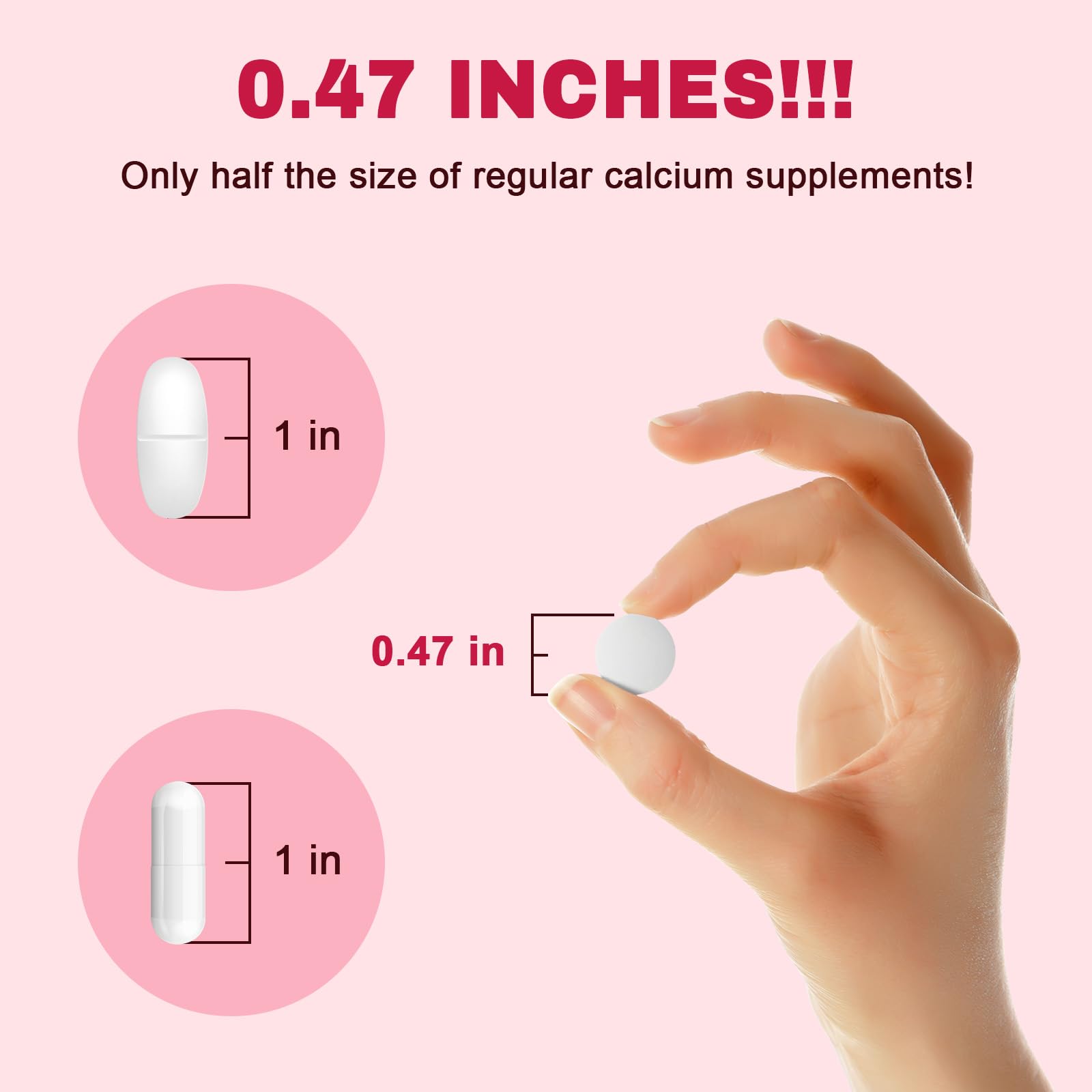 Closeup of LUCNVEM calcium citrate tablets showing compact, easy-to-swallow design.