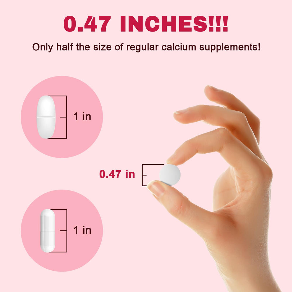 Closeup of LUCNVEM calcium citrate tablets showing compact, easy-to-swallow design.