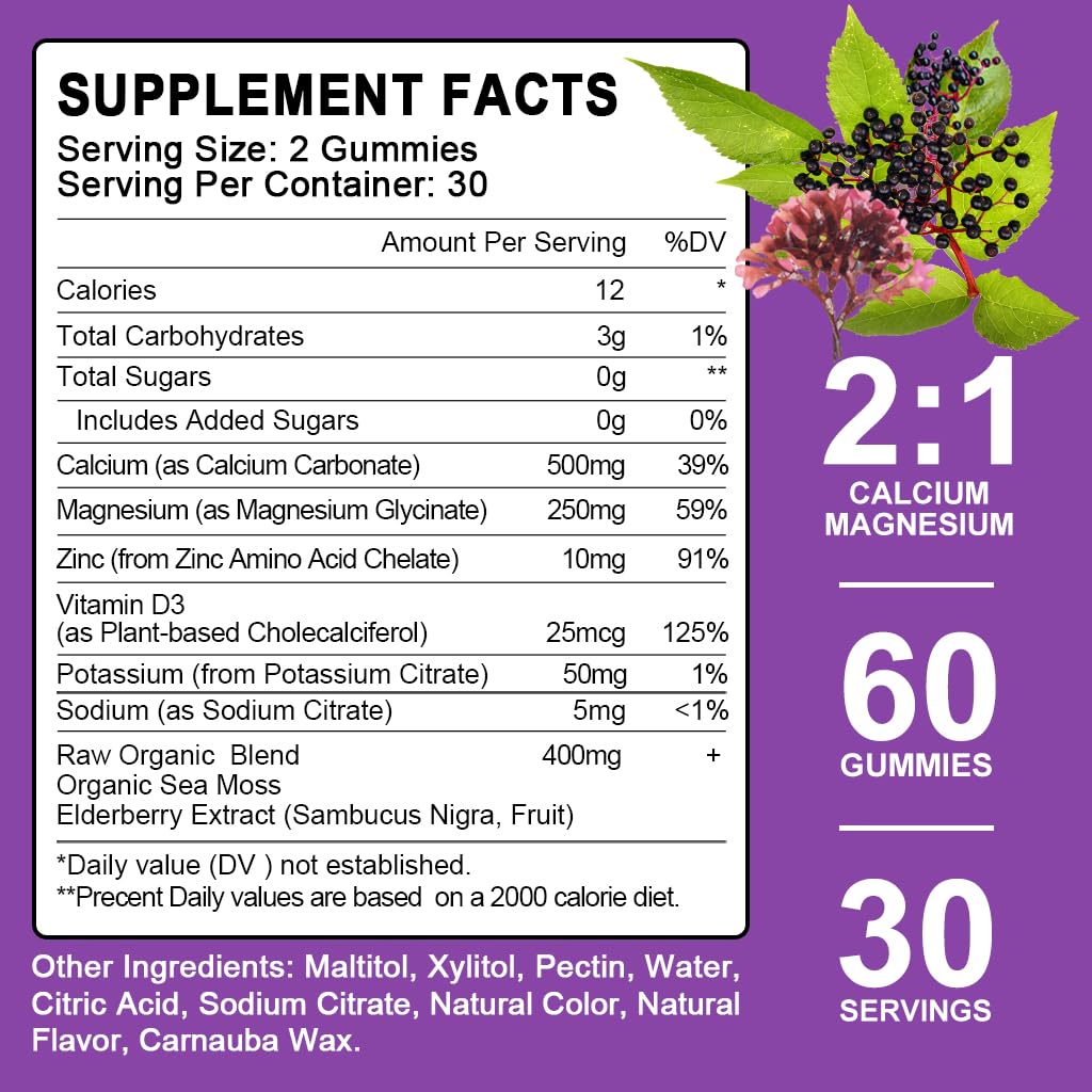 LUCNVEM elderberry flavored gummies close-up for tasty mineral support.